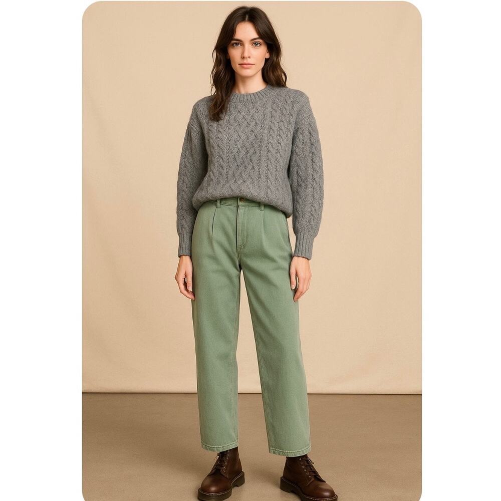 Big Bud Press Sage Green Pleated High Waisted Wide Leg Pants XXS